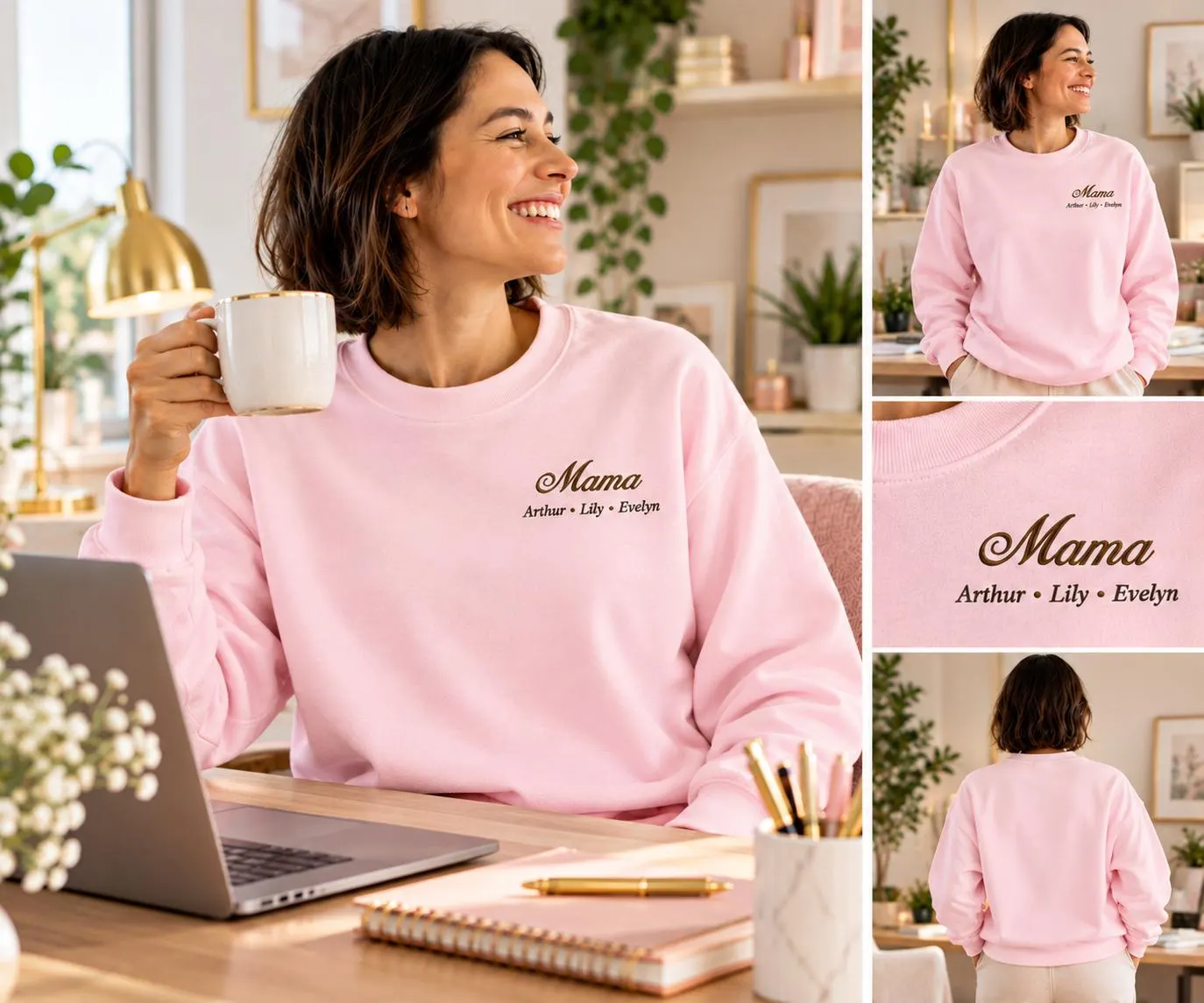 Personalized Mama Sweatshirt, Embroidered Children's Names, Gold Script - image 4