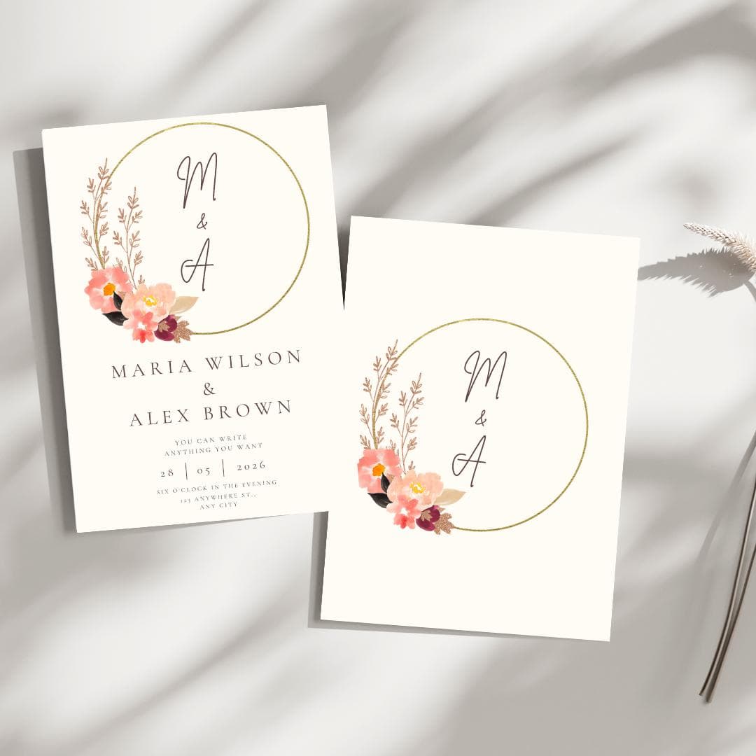 Double Sided Wedding Invitation Template | Editable in Canva | Floral Wedding Invite | Printable Modern - image 3