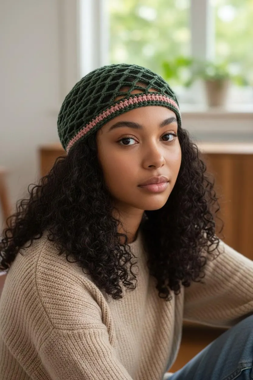 Crochet Net Cap Pattern PDF - Easy Mesh Beanie Tutorial, Lightweight skull cap DIY, Instant digital download - image 2