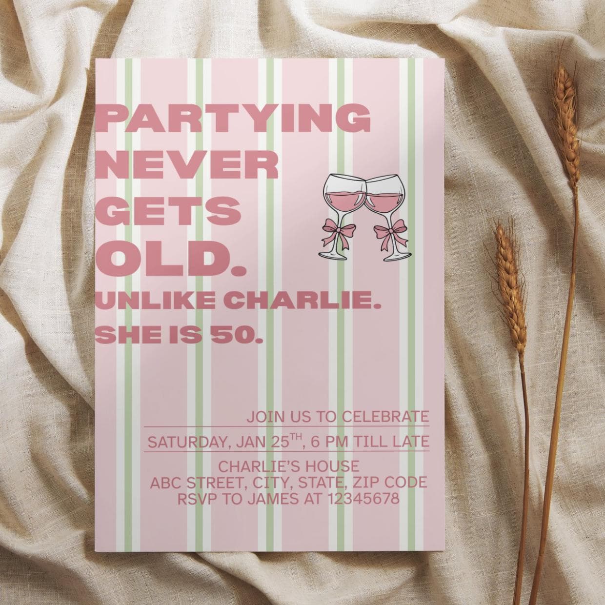 Editable 50th Birthday Party Invitation Pink Chic Modern Women Celebration Template - image 3