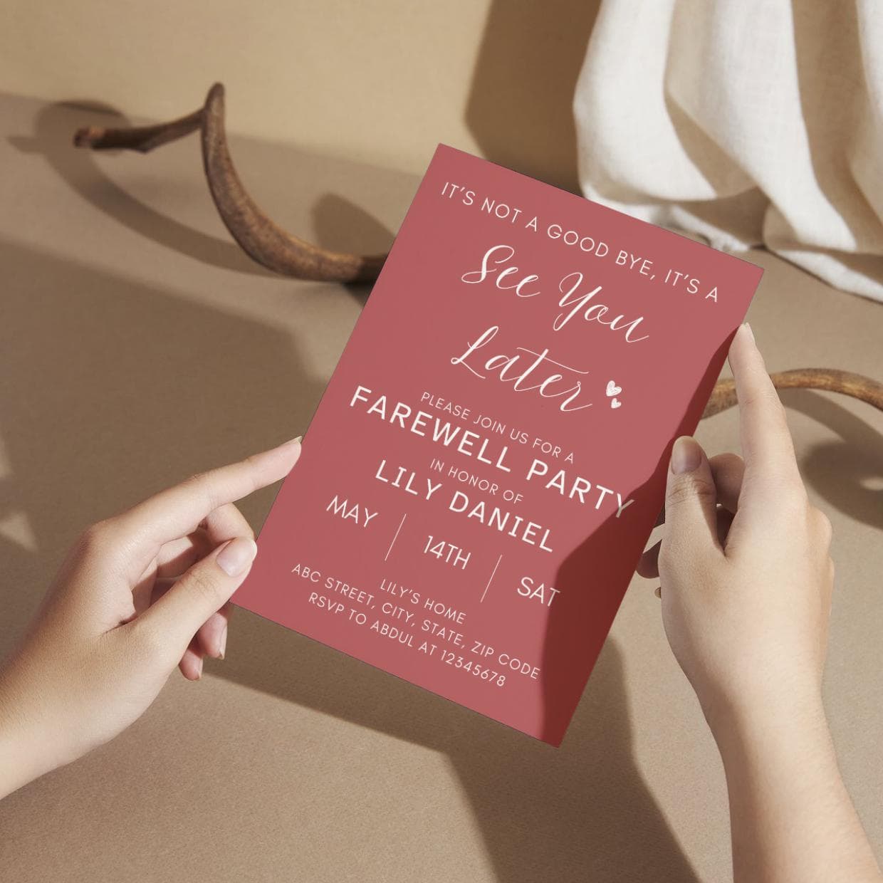 Editable Farewell Party Invitation Goodbye SeeYou Leaving Celebration Modern Elegant Template - image 5