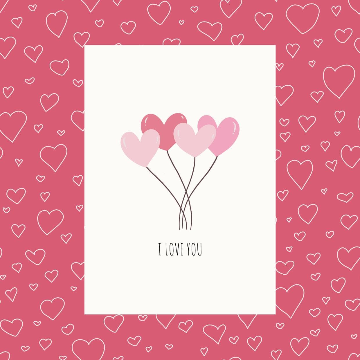 Editable I Love You Valentines Day Card Template Heart Balloons Aesthetic Greeting For Him Her Boyfriend Custom Anniversary Simple Pink Art - image 4