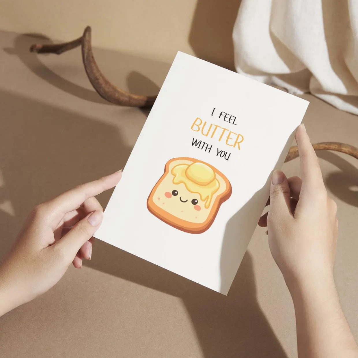 Editable I Feel Butter With You Valentines Day Card Template Funny Food Pun Greeting For Him Her Boyfriend Girlfriend Cute Toast Anniversary - image 3