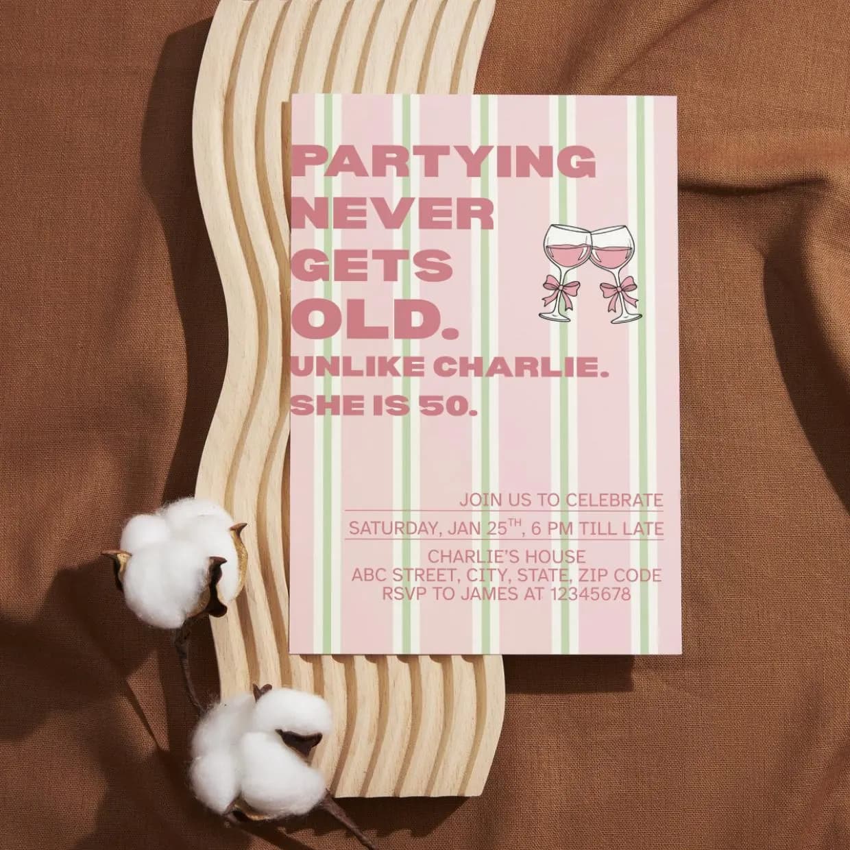 Editable 50th Birthday Party Invitation Pink Chic Modern Women Celebration Template - image 5