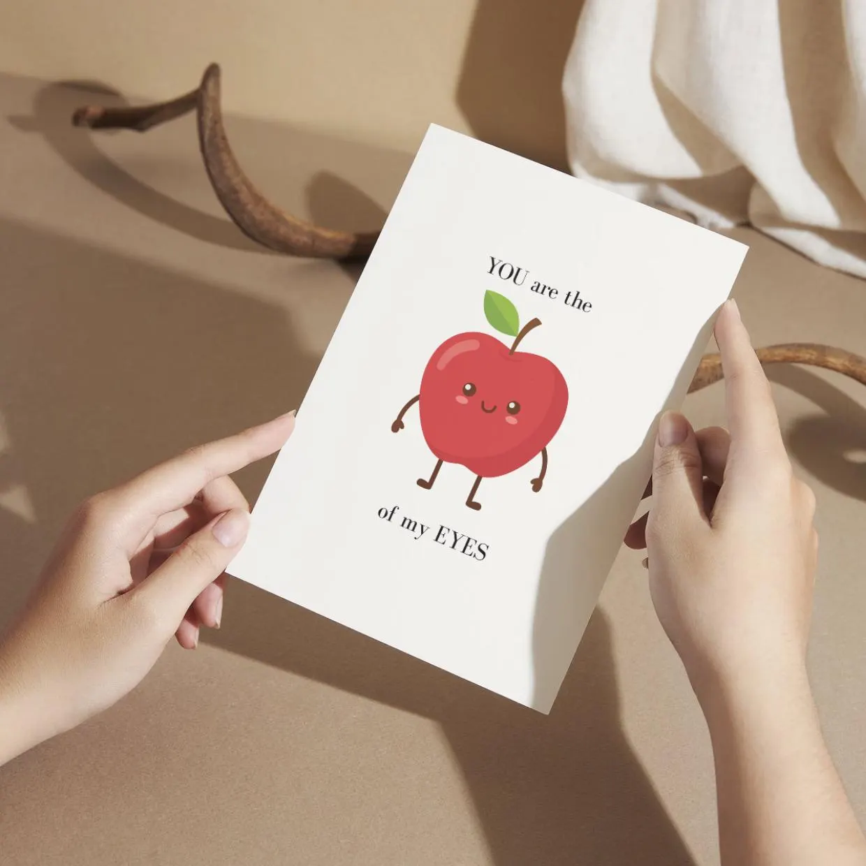 Editable Apple Of My Eye Valentines Day Card Template Funny Fruit Pun Greeting For Him Her Cute Love Note Custom Anniversary Humor Kawaii - image 4