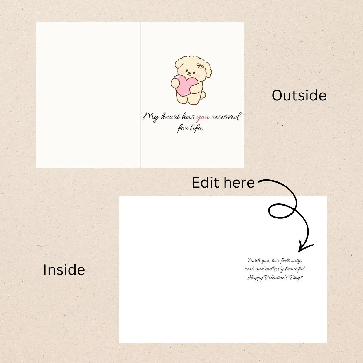 Editable Reserved Heart Valentines Card Cute Bear Love Romantic Canva Template - image 5
