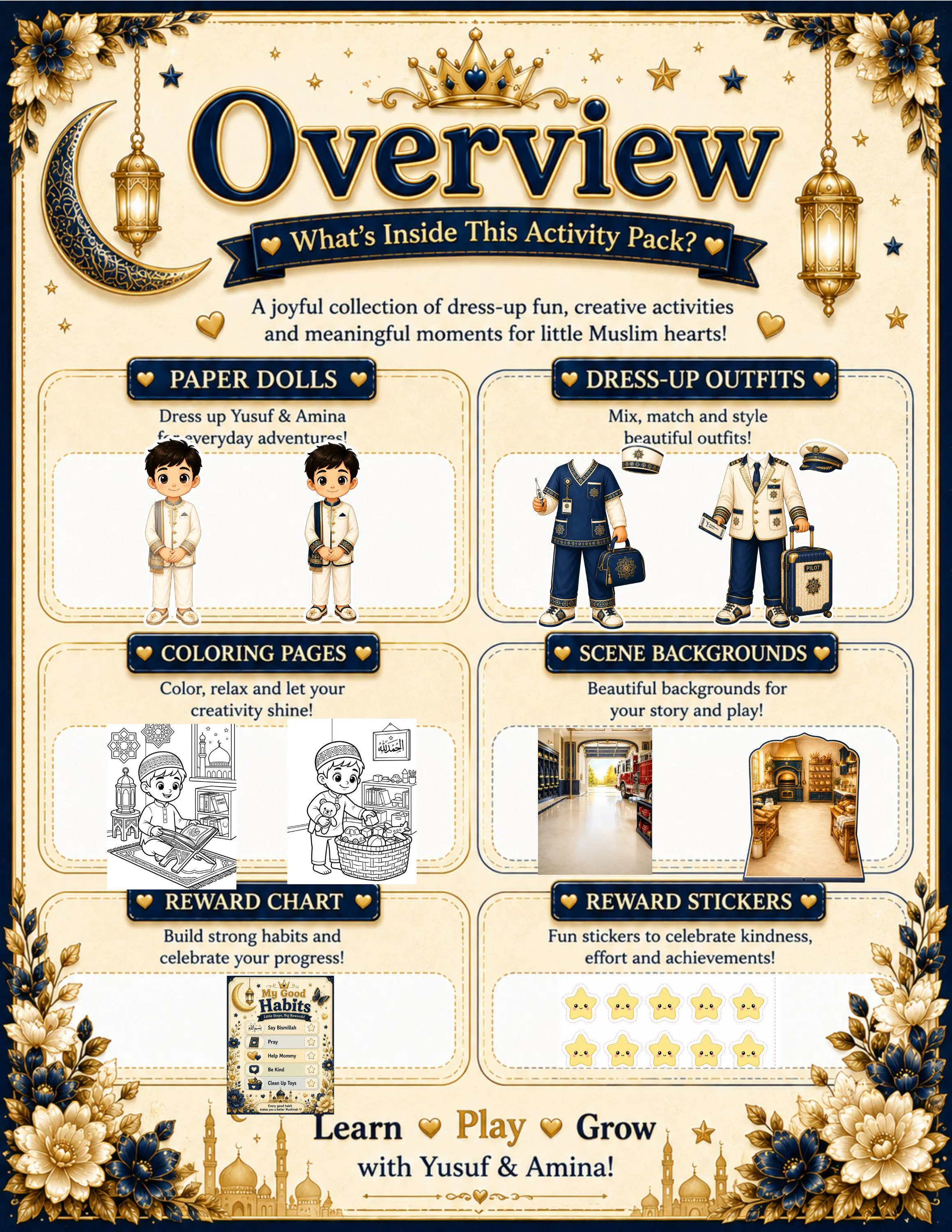 Muslim Boy Career Paper Doll Printable, Yusuf Dream Careers Dress Up, 25 Outfits, 70-Page Digital PDF - image 3
