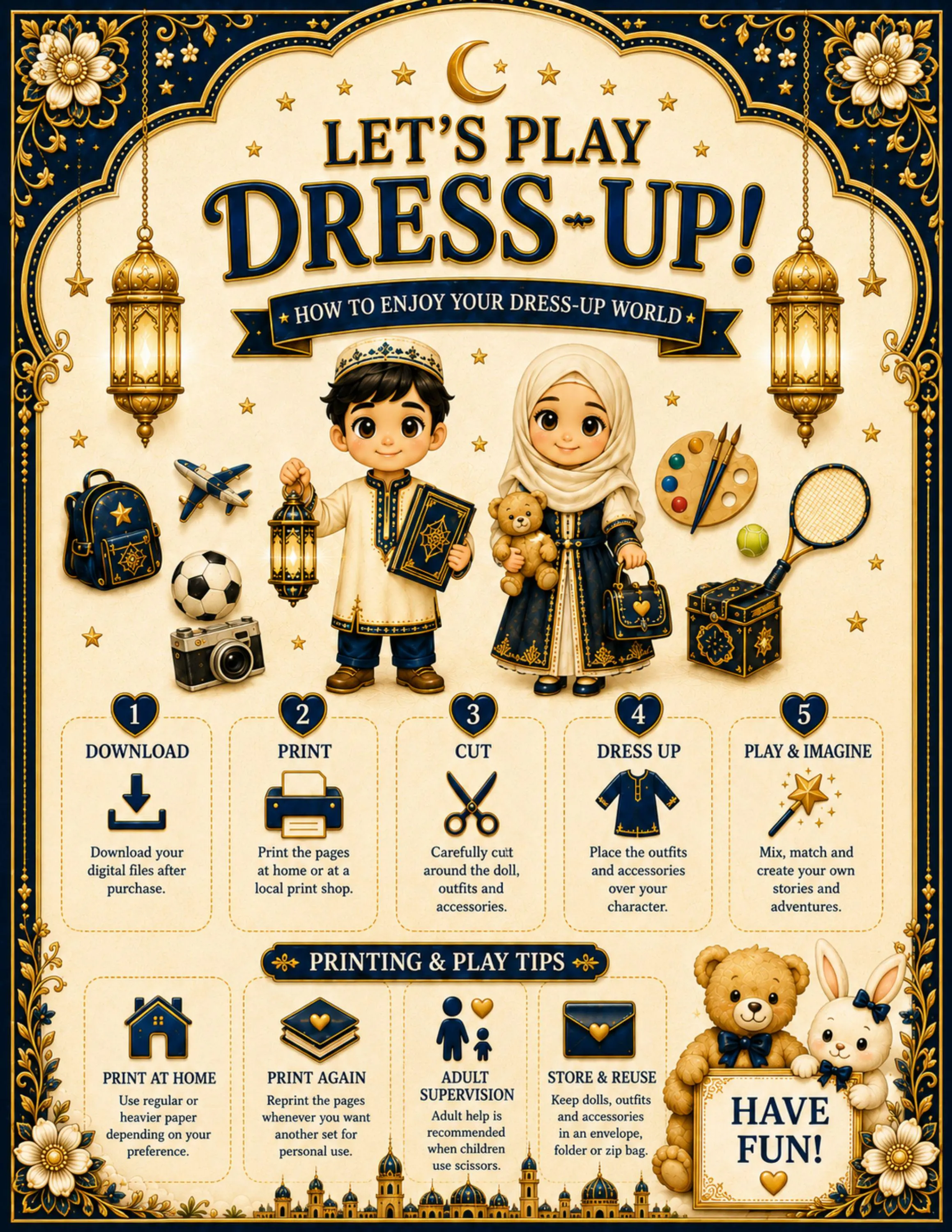 Muslim Boy Career Paper Doll Printable, Yusuf Dream Careers Dress Up, 25 Outfits, 70-Page Digital PDF - image 4