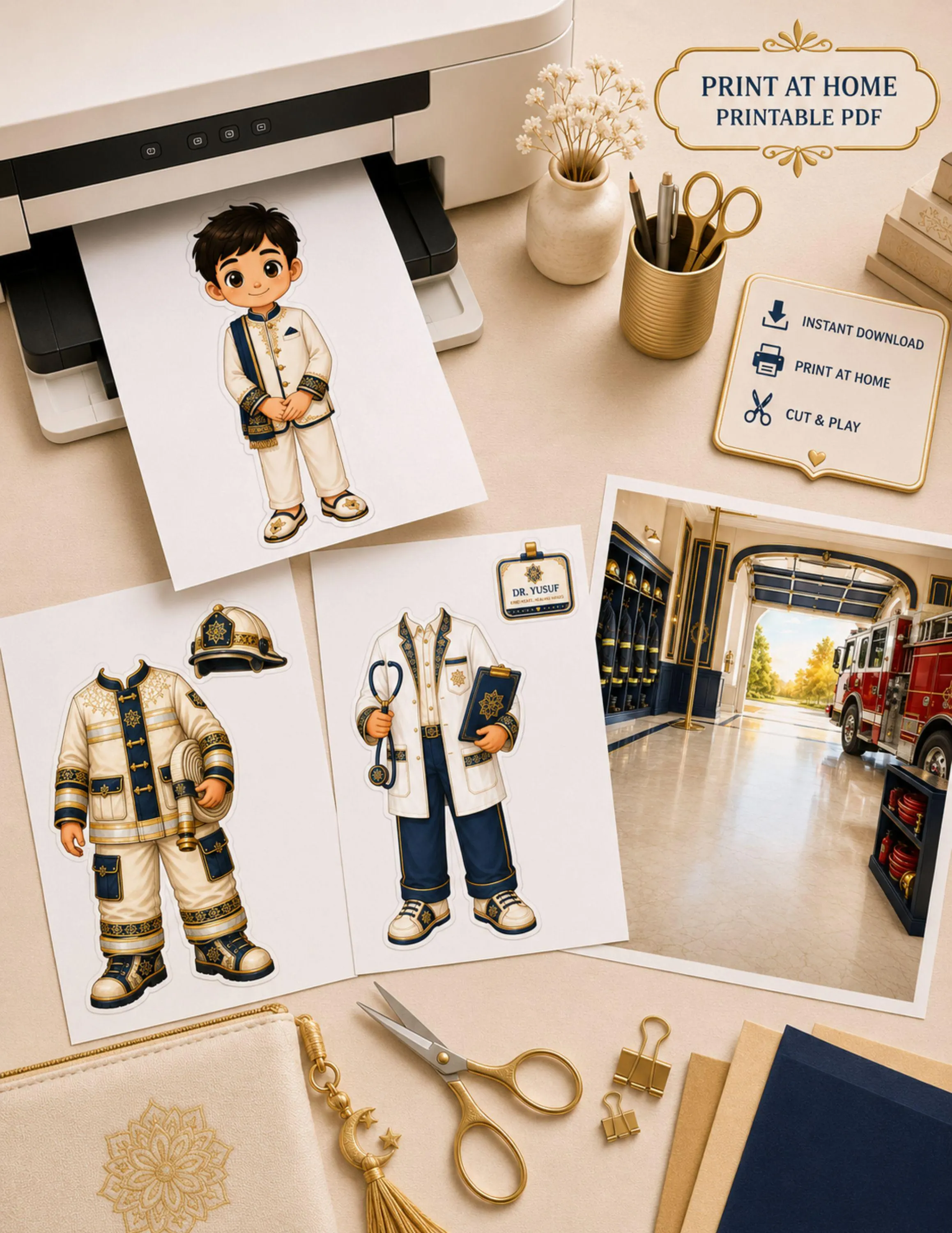 Muslim Boy Career Paper Doll Printable, Yusuf Dream Careers Dress Up, 25 Outfits, 70-Page Digital PDF - image 5