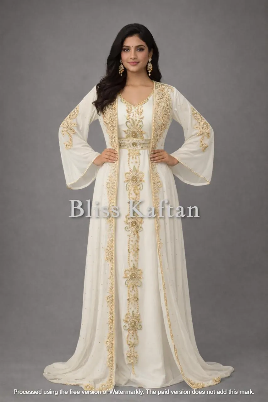 Luxury Black Kaftan Wedding Dress, Gold Embellished Abaya, Modest Bridal Gown - image 3