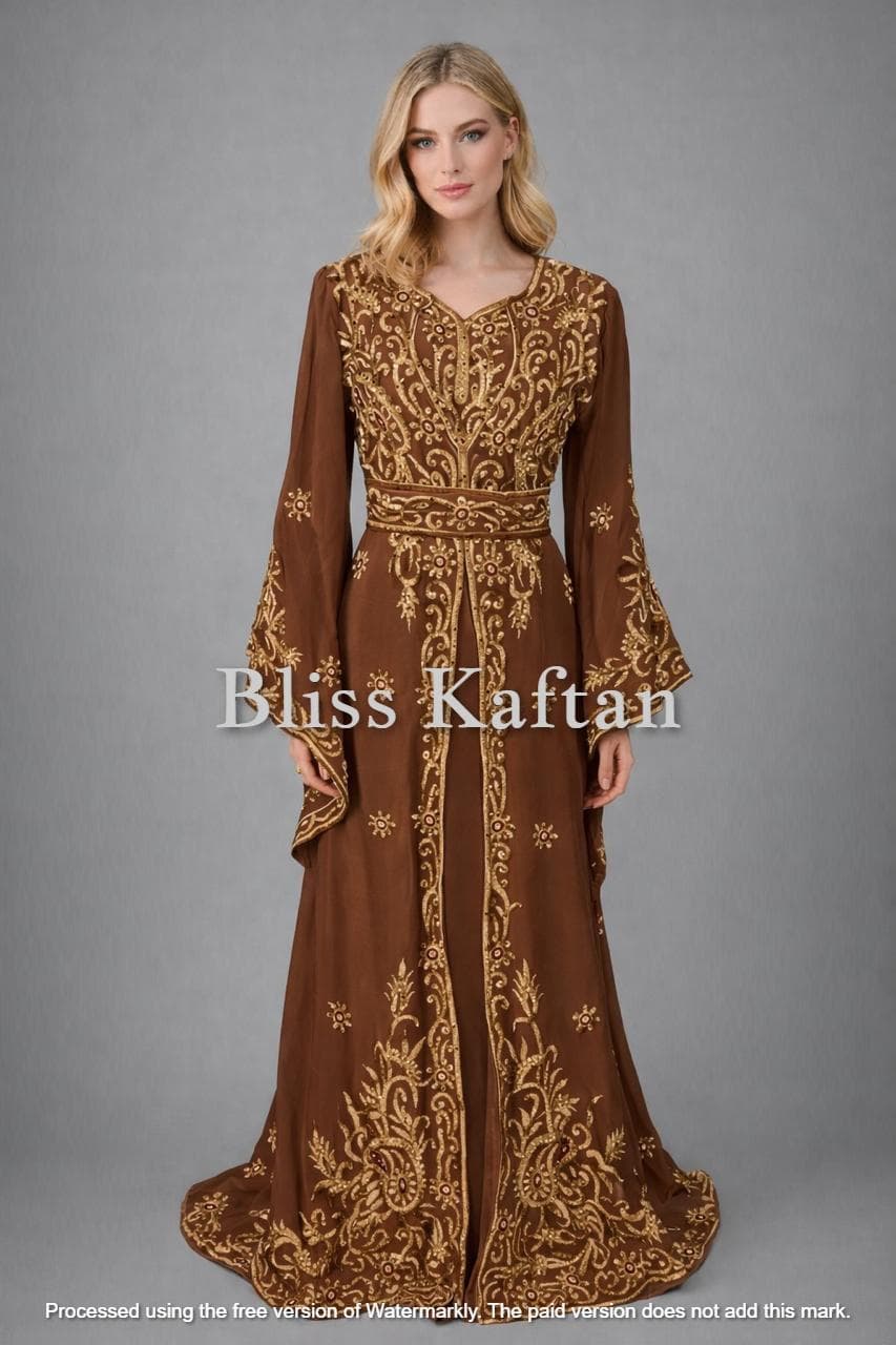 Embroidered Beaded Kaftan Maxi Dress, Arabic Wedding Gown, Georgette Fabric - image 5