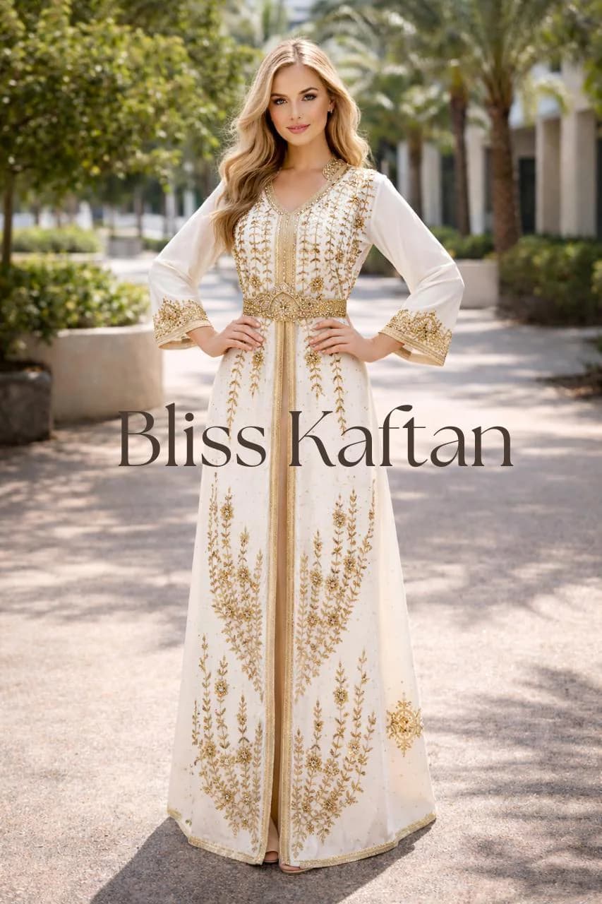 Handmade Beaded Kaftan Dress, Luxury Georgette Dubai Style - image 4