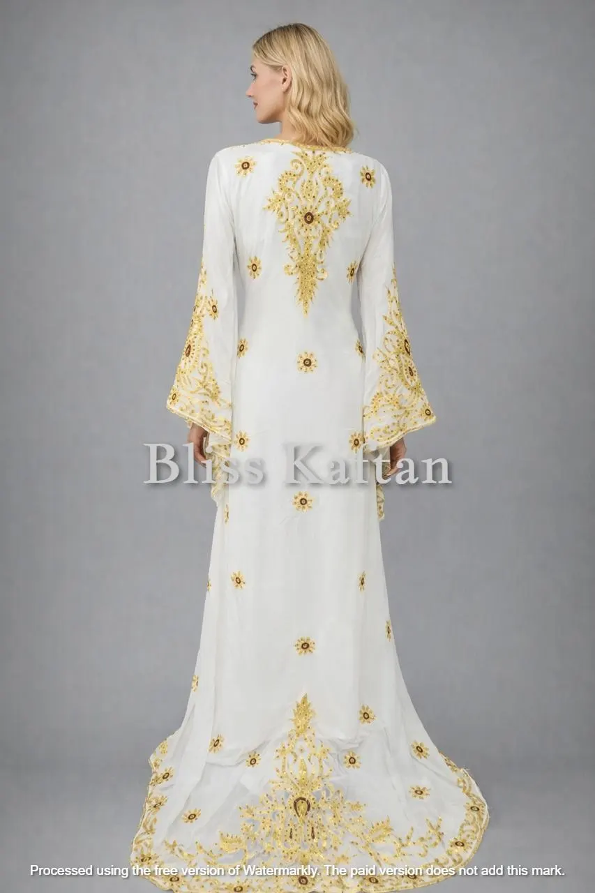 Embroidered Beaded Kaftan Maxi Dress, Arabic Wedding Gown, Georgette Fabric - image 4