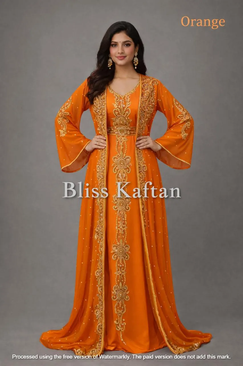 Luxury Black Kaftan Wedding Dress, Gold Embellished Abaya, Modest Bridal Gown - image 2