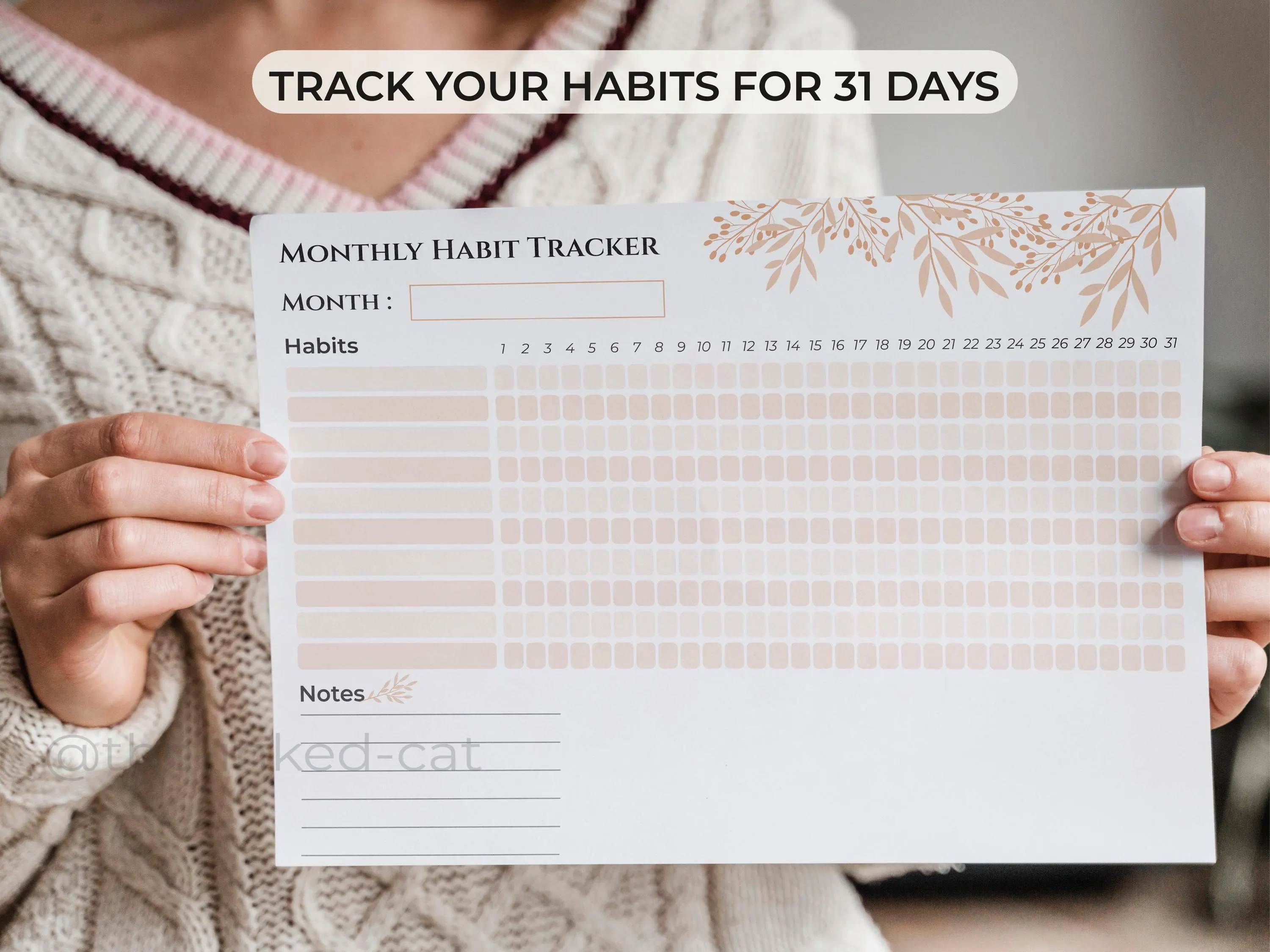 Monthly Beige Floral Habit Tracker Printable Landscape | Habit Tracker Template, Routine Tracker| 31 Day Habit Tracker | A4 / Letter - image 5