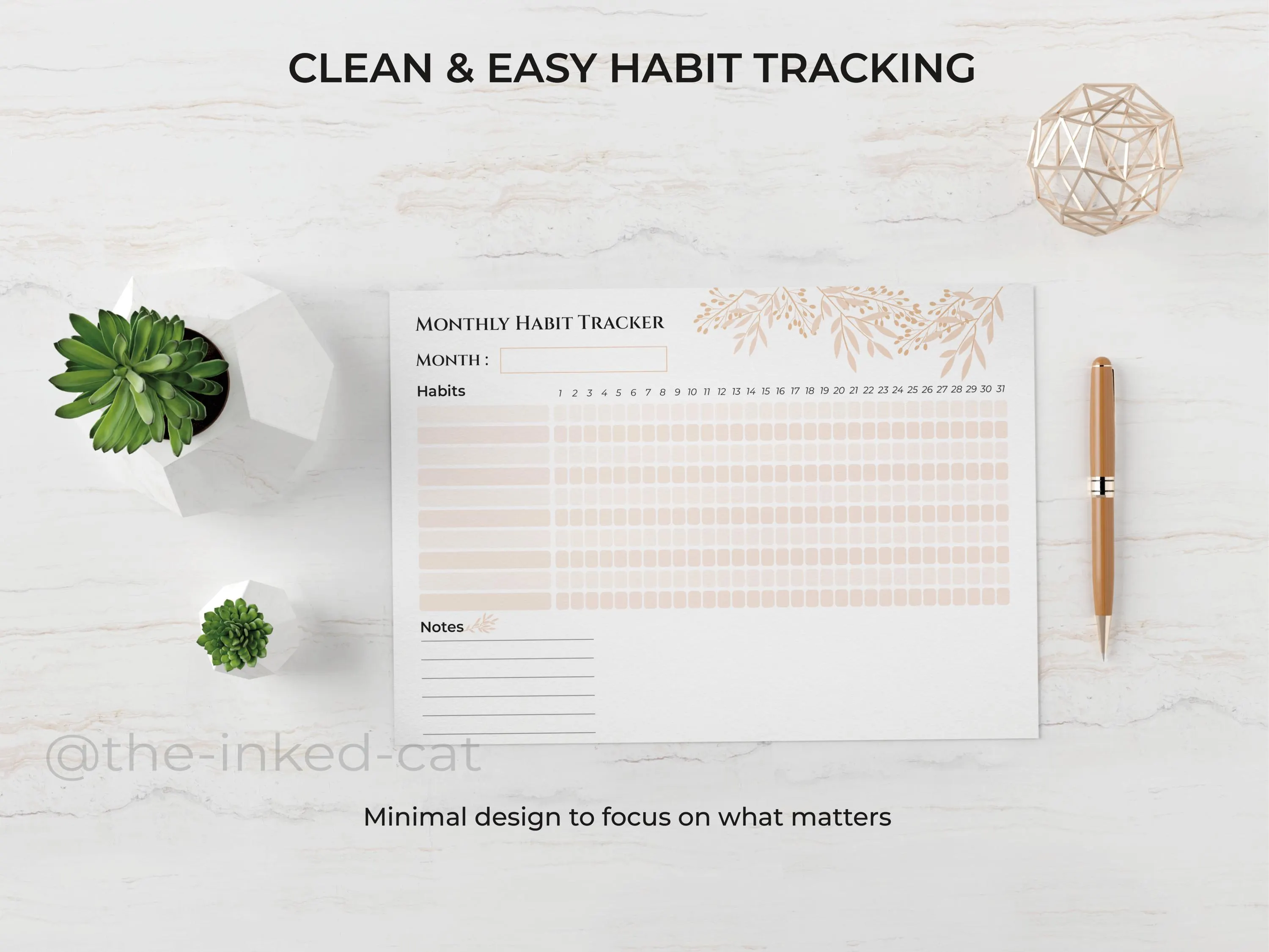 Monthly Beige Floral Habit Tracker Printable Landscape | Habit Tracker Template, Routine Tracker| 31 Day Habit Tracker | A4 / Letter - image 4