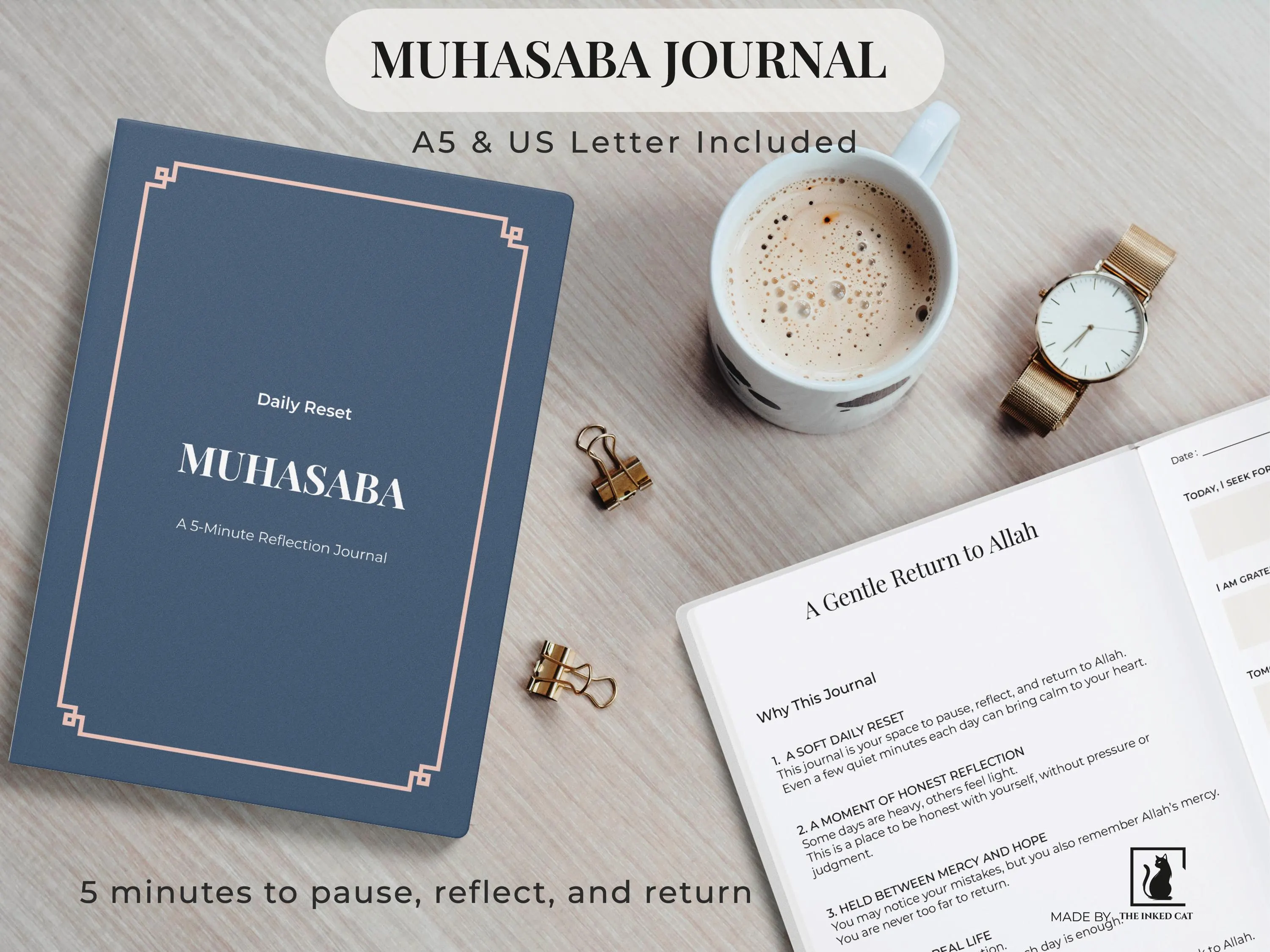 Daily Reflection Journal Printable | Self Reflection Journal | Gratitude Journal | A5 - Letter PDF Printable | Muhasaba Journal for Woman