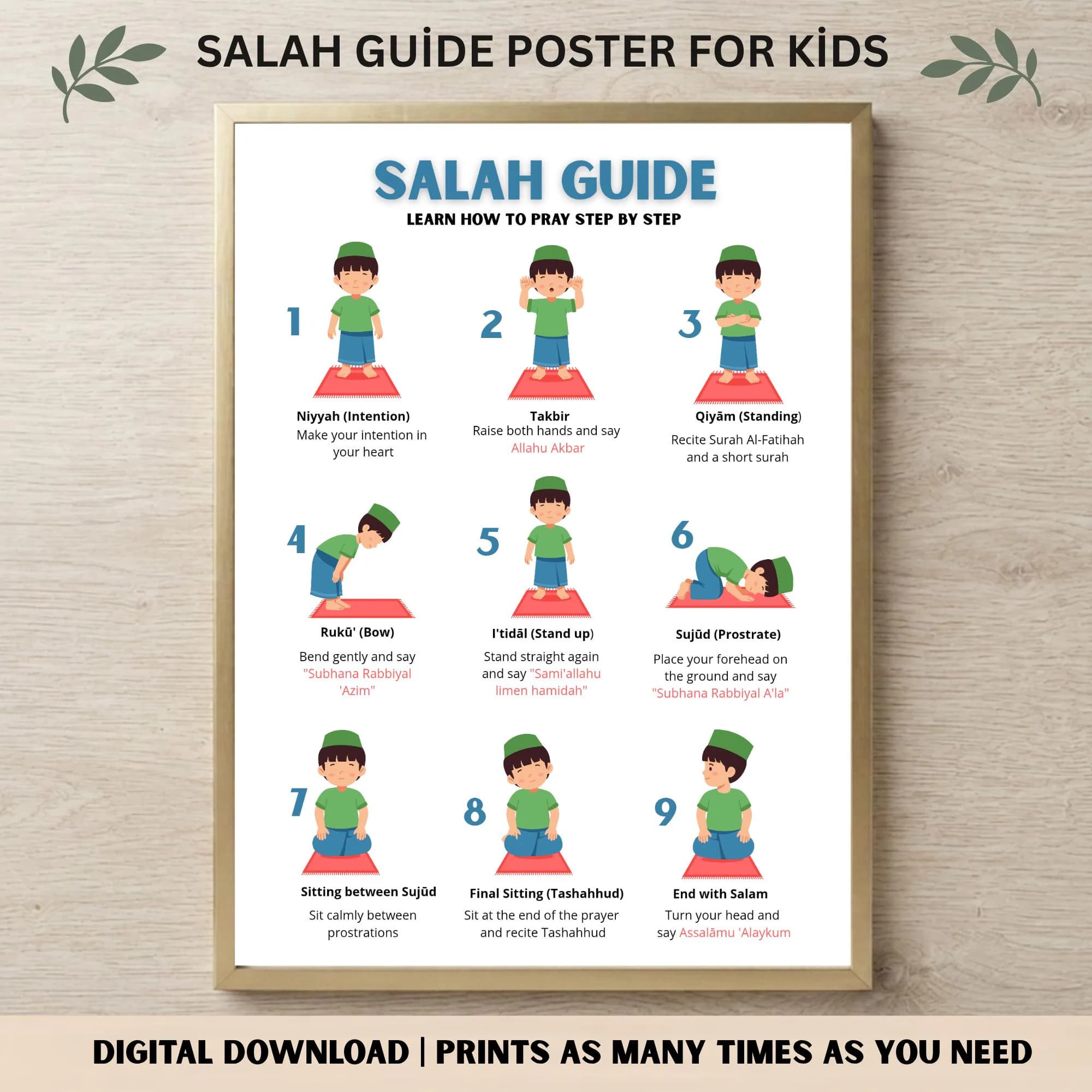 Salah Guide for Kids Bundle, Step-by-Step Prayer Flashcards, Namaz Learning Chart (Digital Download) - image 3