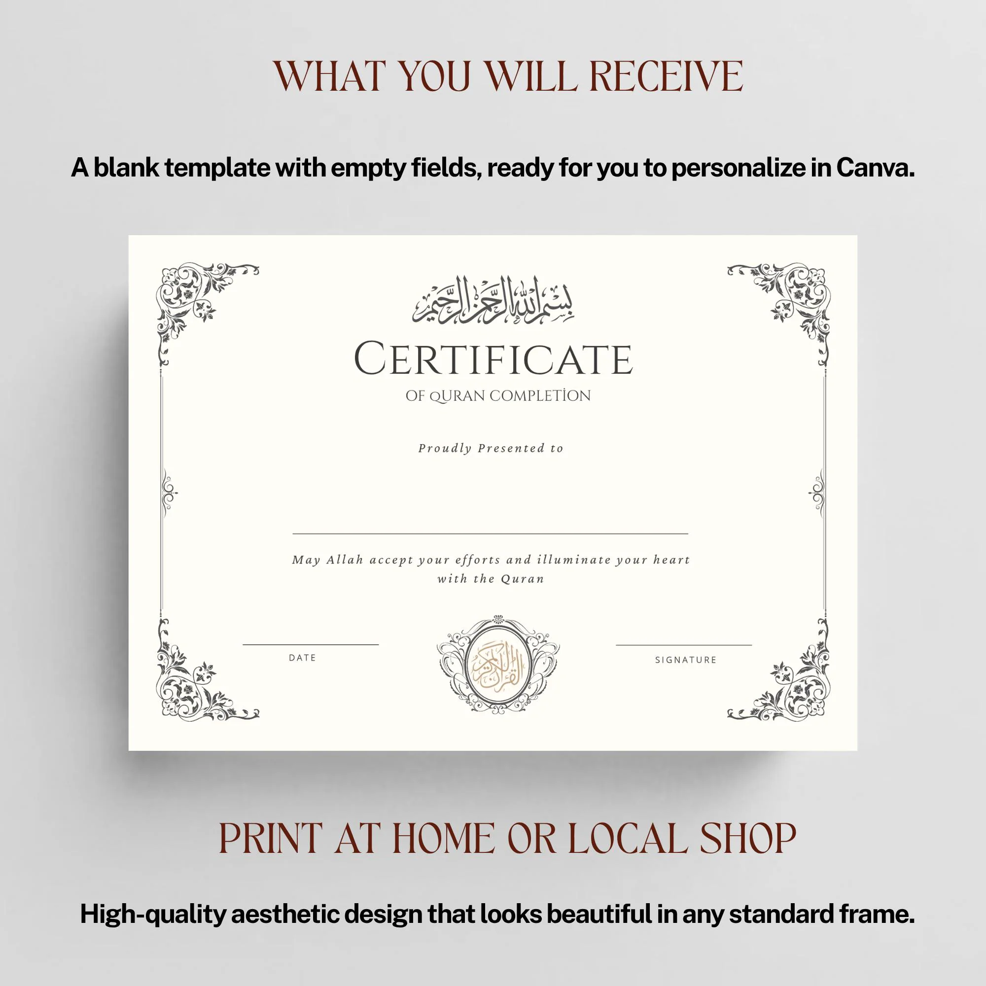 Editable Quran Completion Certificate, Hifz Certificate, Islamic Graduation Diploma, Khatam e Quran, Printable Canva Template, Muslim Gift - image 5