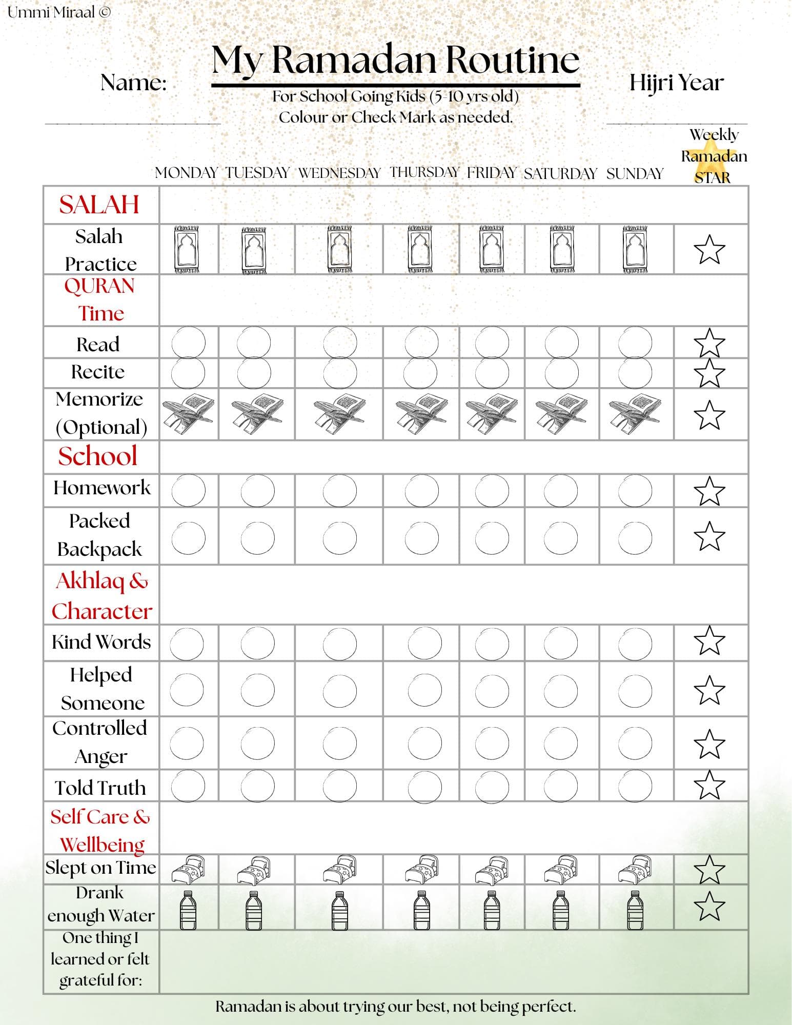 Ramadan Routine Chart for Kids – Islamic Planner, Salah, Quran (Digital Download) - image 3