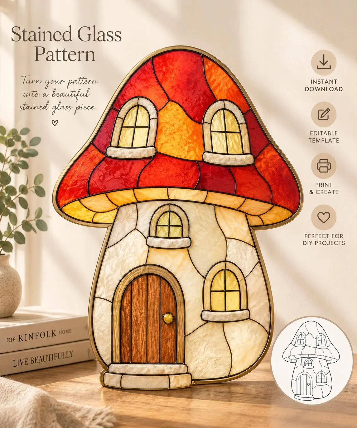 Hut Stained Glass Pattern, Cottage House Glass Template, Stained Glass PDF Pattern, Cozy Cabin Suncatcher, DIY Printable Digital Pattern - image 3