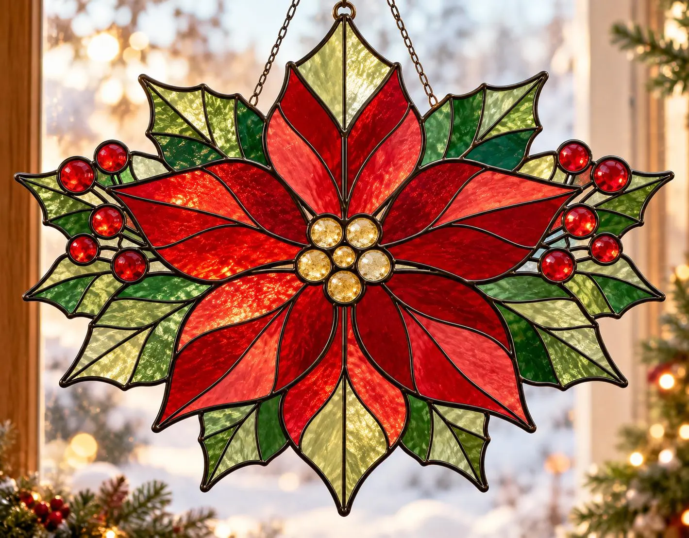 Christmas Poinsettia Stained Glass Pattern | Poinsettia Suncatcher Template | Holiday Window Art | DIY Glass Painting PDF ,Printable Pattern - image 4