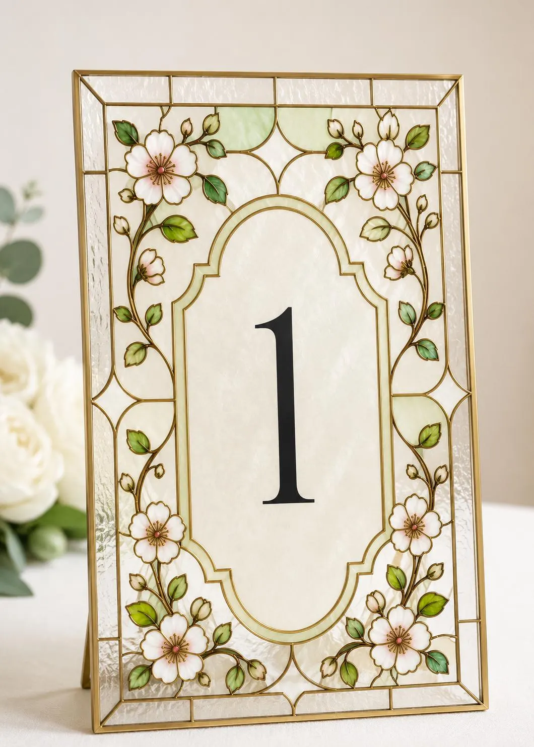 Floral Faux Stained Glass Wedding Table Numbers, Cherry Blossom Canva Template, DIY Acrylic Paint, Printable Download - image 4