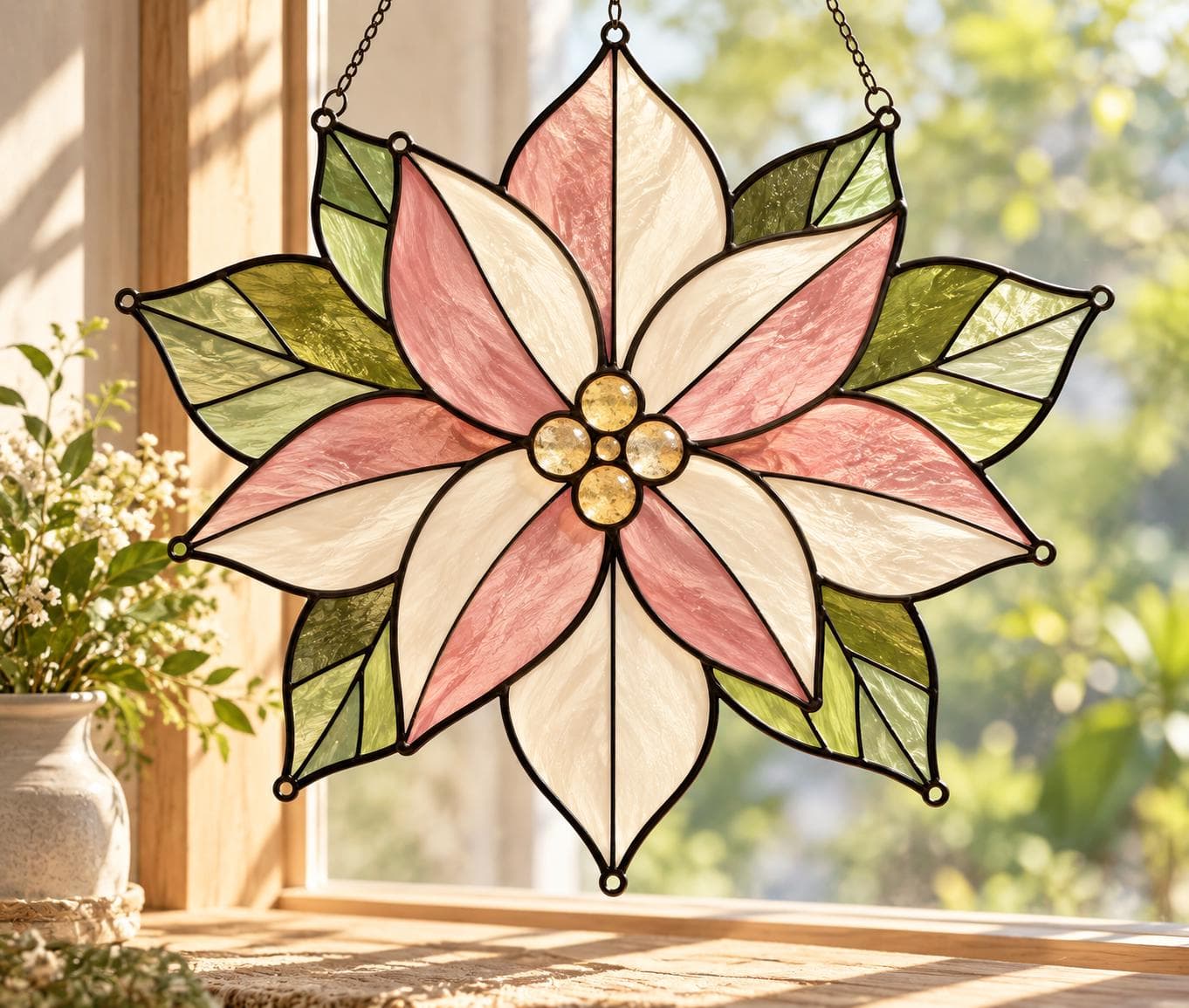 Poinsettia Stained Glass Pattern, Christmas Flower Suncatcher Pattern, Floral Window Art, Holiday DIY Glass Painting, Printable PDF - image 3