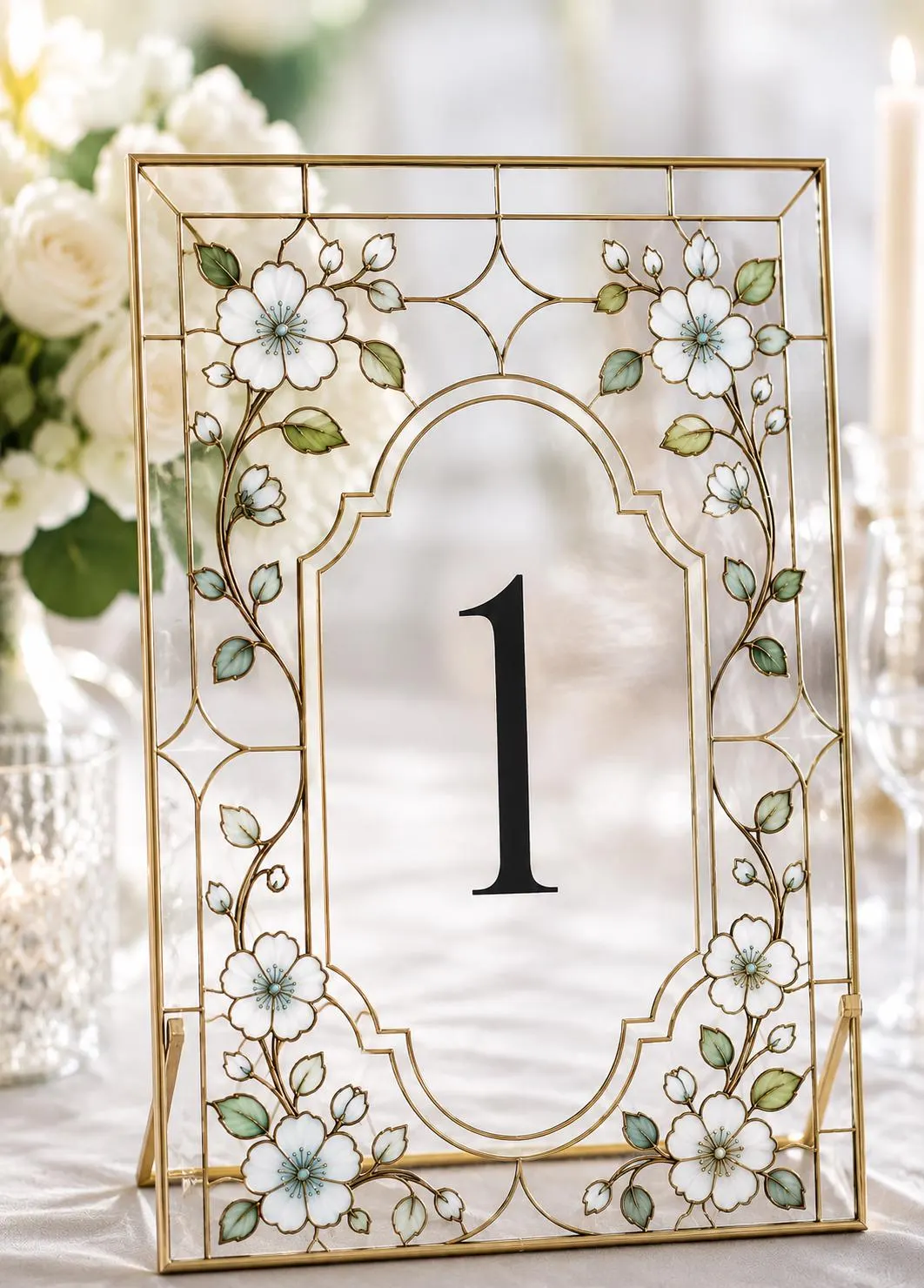 Floral Faux Stained Glass Wedding Table Numbers, Cherry Blossom Canva Template, DIY Acrylic Paint, Printable Download - image 5