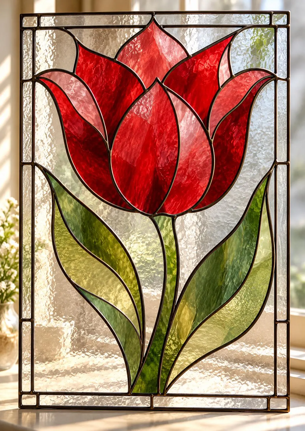 Art Nouveau Stained Glass Pattern, Tulip Flower Suncatcher, Botanical Window Panel, DIY Glass Painting Template, Printable PDF - image 5