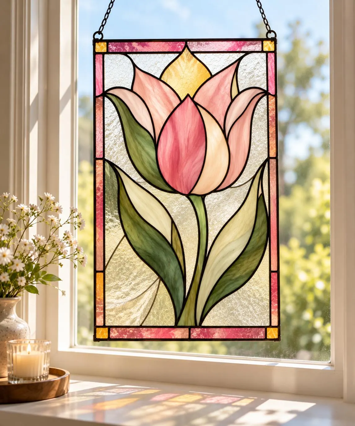 Art Nouveau Stained Glass Pattern, Tulip Flower Suncatcher, Botanical Window Panel, DIY Glass Painting Template, Printable PDF - image 4