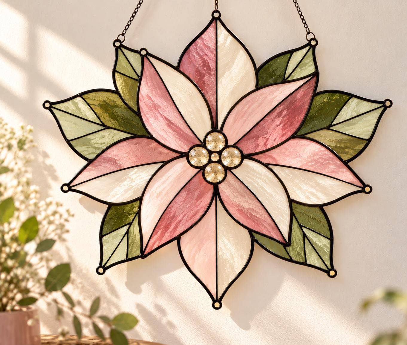 Poinsettia Stained Glass Pattern, Christmas Flower Suncatcher Pattern, Floral Window Art, Holiday DIY Glass Painting, Printable PDF - image 4