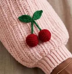 Handmade Crochet Sweater | Cherry Applique Oversized Pullover | Boho Winter Jumper - image 5