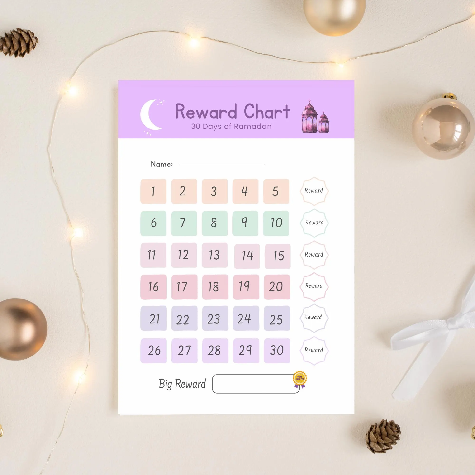 Ramadan Reward Chart | Pastel Rainbow Tracker (Digital Download A4/US Letter) - image 3