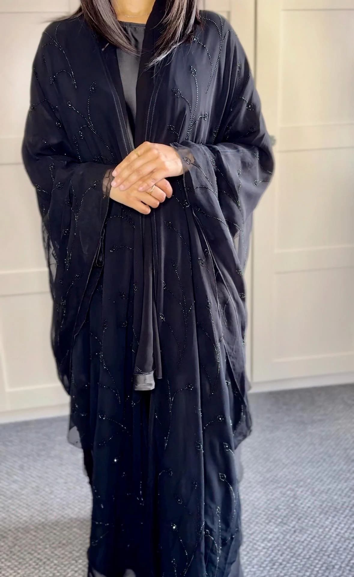 Laiba 3 Piece Chiffon Abaya Set, Embellishment, Abaya for Women - image 4