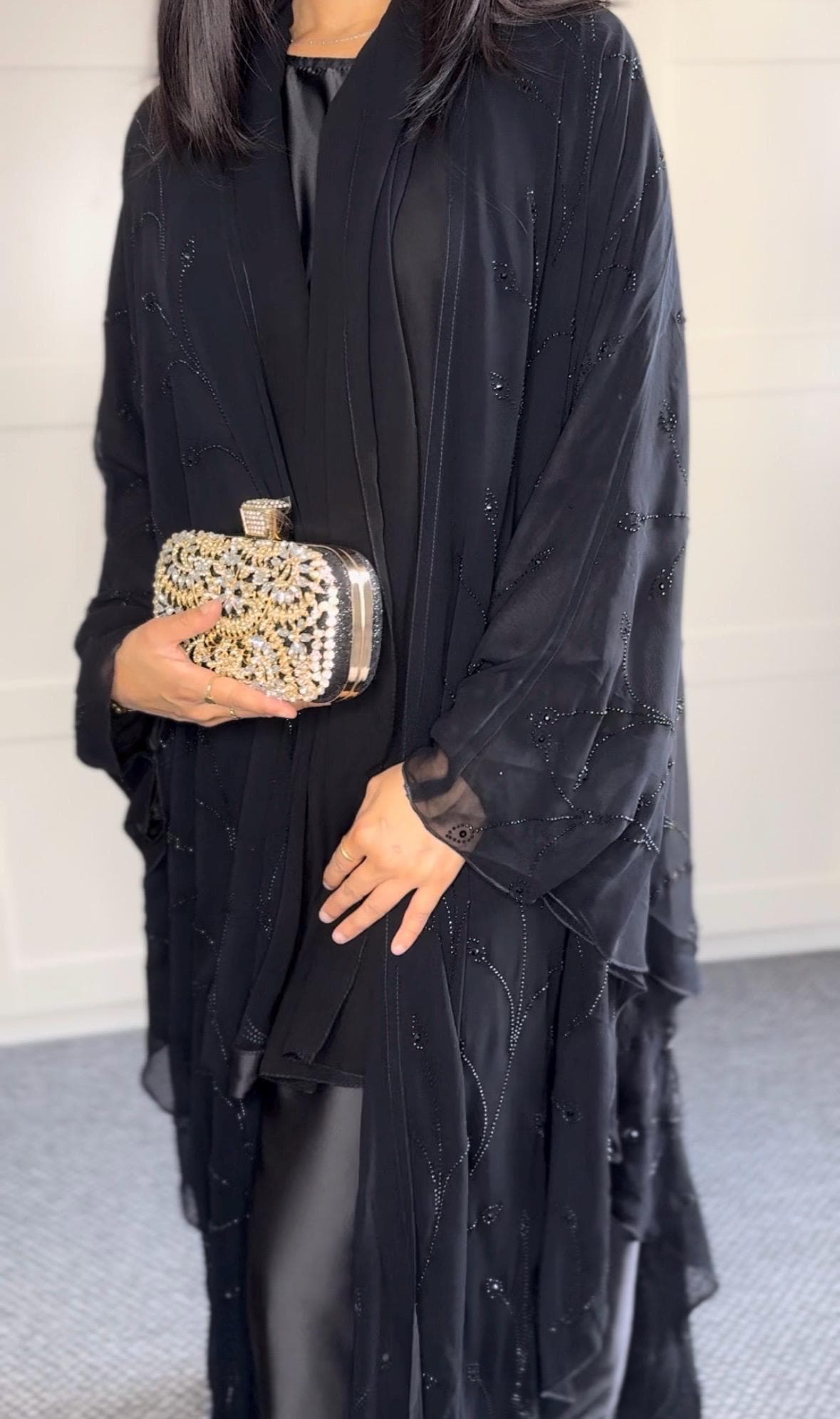 Laiba 3 Piece Chiffon Abaya Set, Embellishment, Abaya for Women