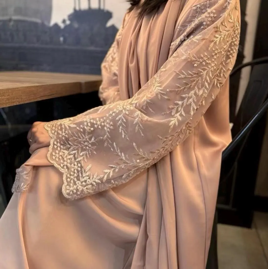 Mysha Elegant Lace Sleeves Abaya Set, Modest Muslim Dress, Hijab and Belt - image 5