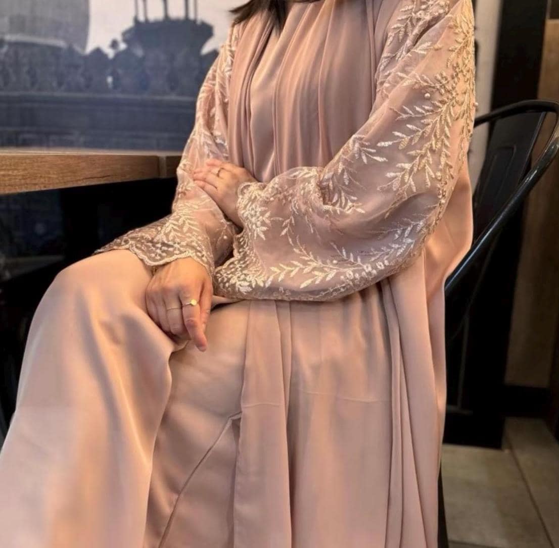 Mysha Elegant Lace Sleeves Abaya Set, Modest Muslim Dress, Hijab and Belt - image 4