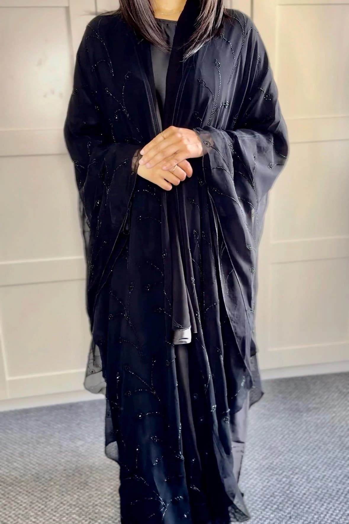 Laiba 3 Piece Chiffon Abaya Set, Embellishment, Abaya for Women - image 3