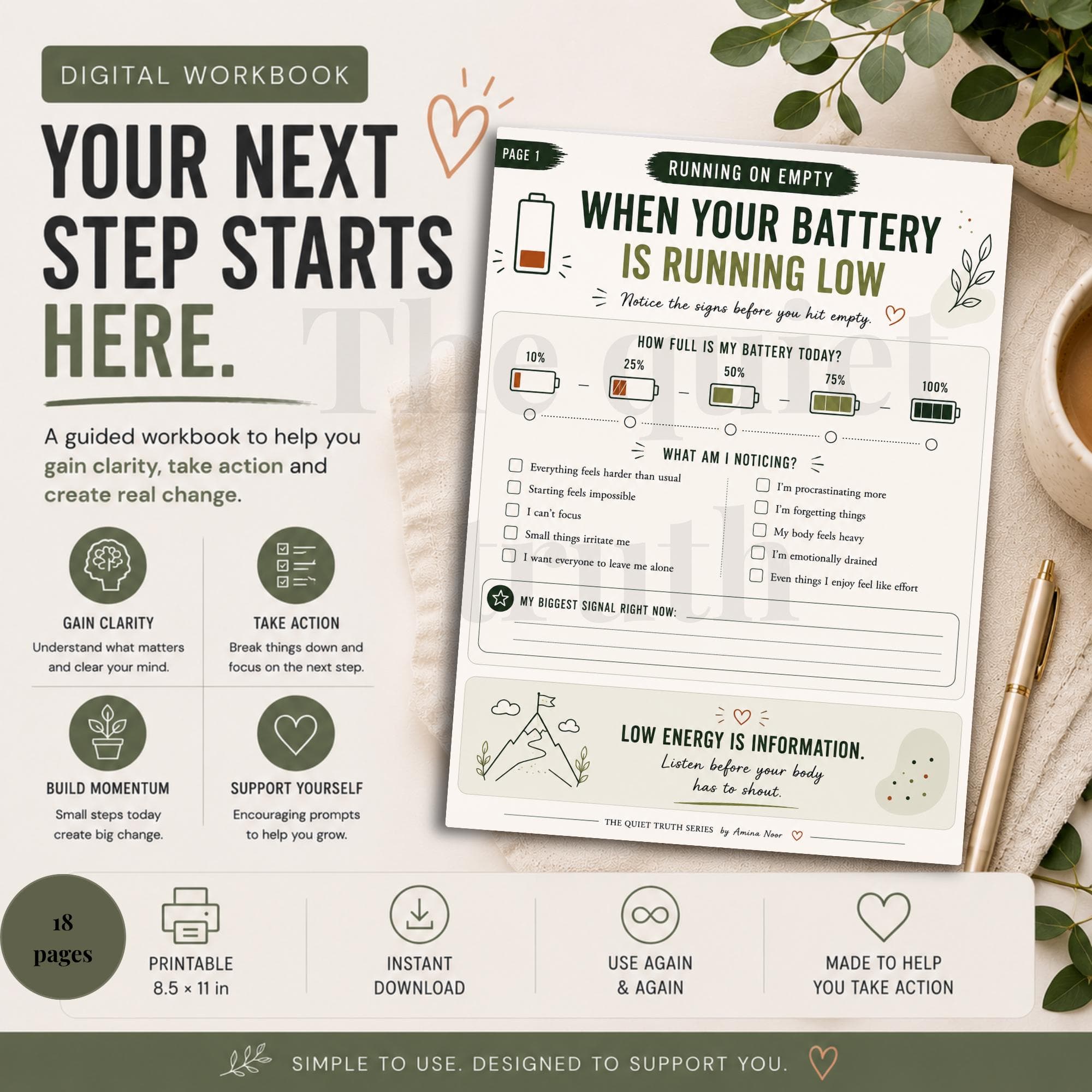 Burnout Recovery Workbook PDF, Self Care Workbook, Energy Reset Planner, Stress Relief Journal, Mental Wellness Printable, Digital Download - image 4