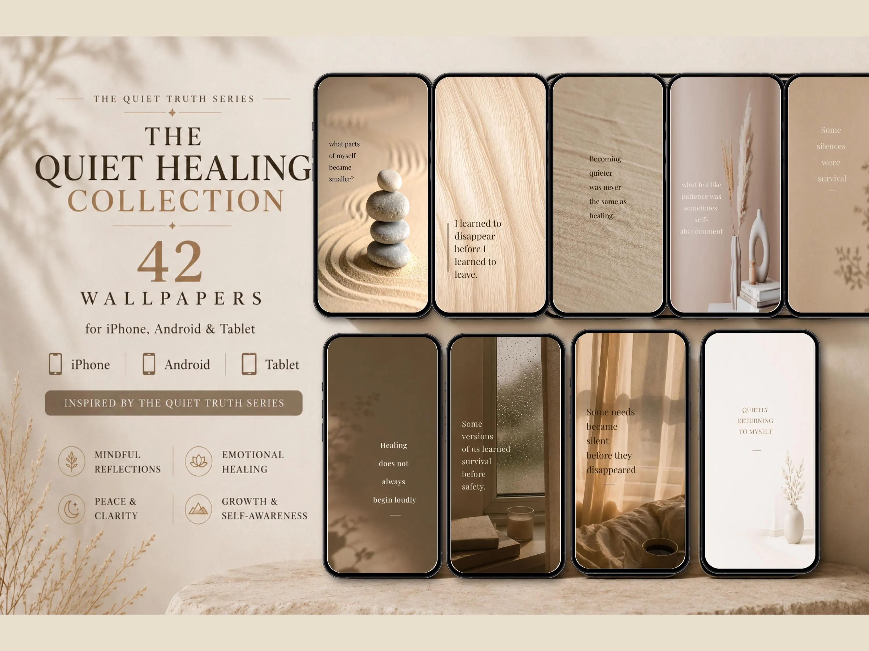Quiet Healing Wallpaper Bundle | iPhone, Android & Tablet | Self Love Quotes | Mindfulness and Emotional Healing - image 3