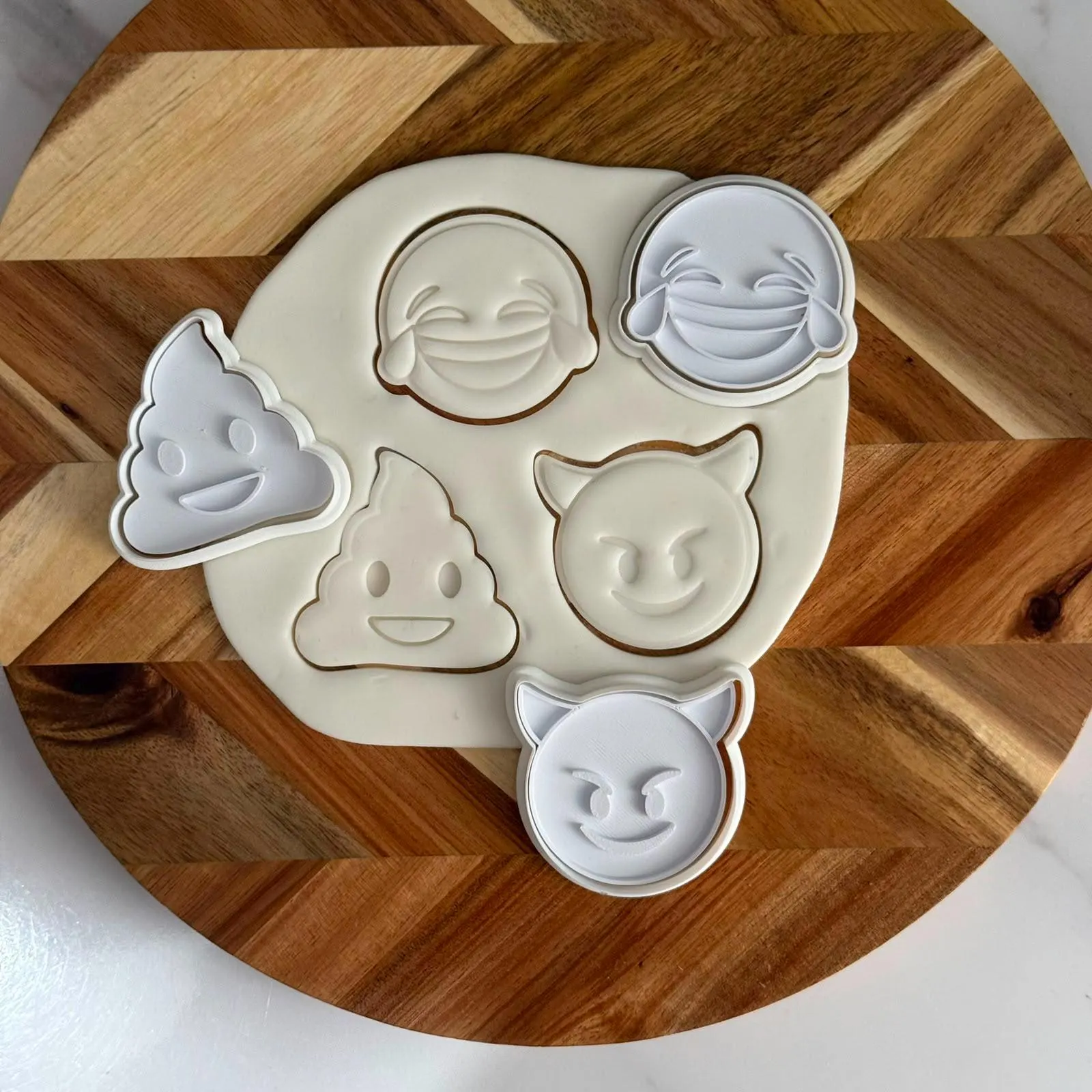 Emoji Cookie Cutter Set | Laughing Crying, Poop, Devil Faces (3D Printed) - image 4