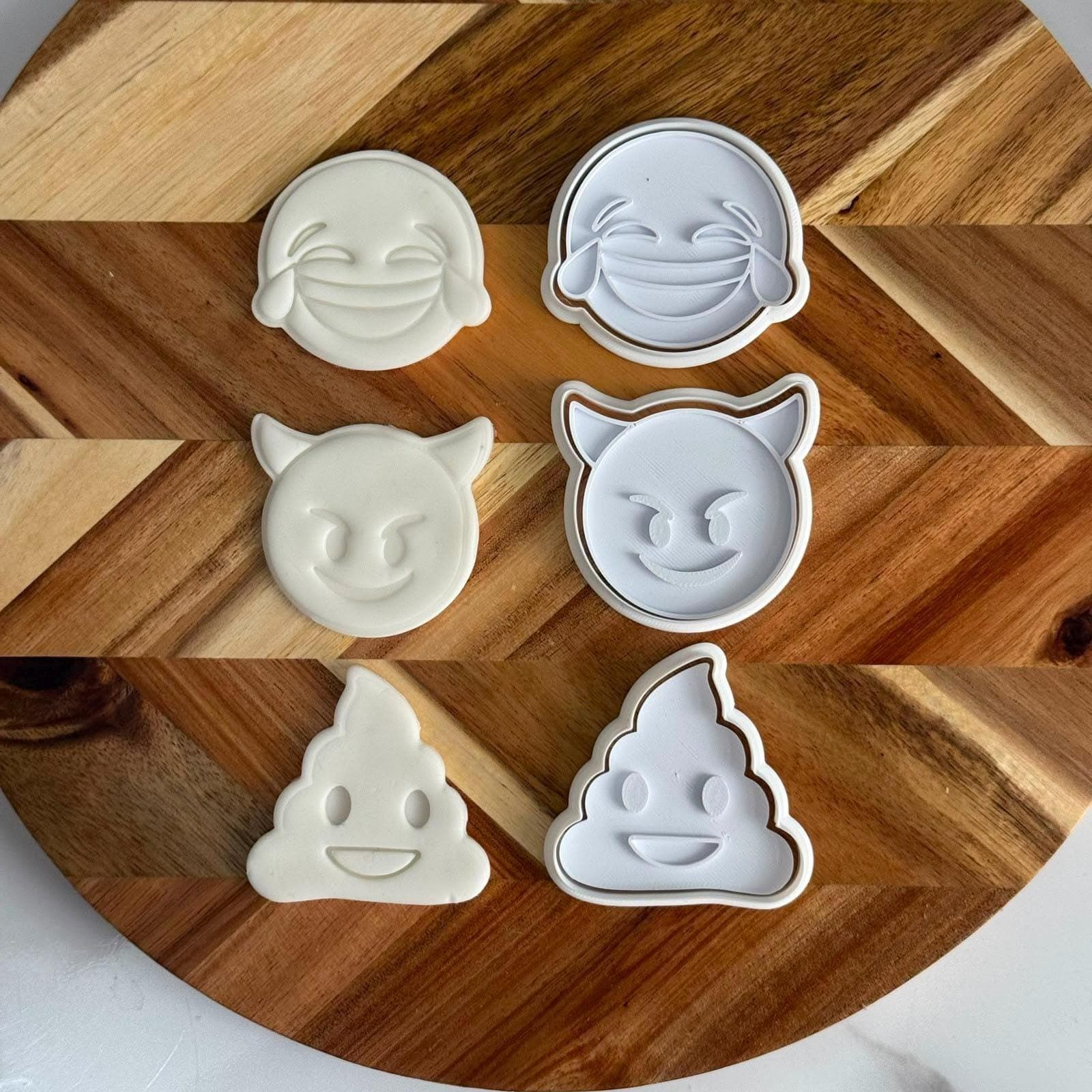 Emoji Cookie Cutter Set | Laughing Crying, Poop, Devil Faces (3D Printed) - image 3