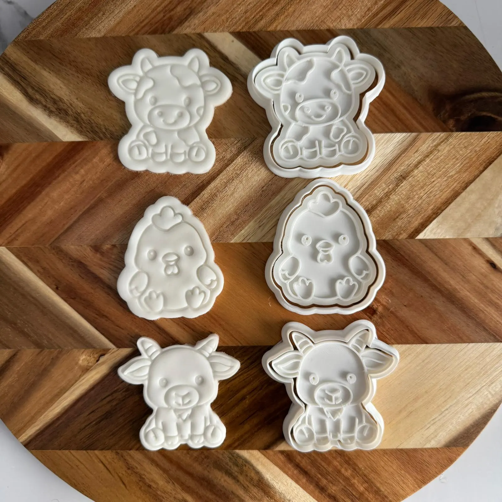 Farm Animal Cookie Cutter and Fondant Embosser Set, Cow Chick Goat Biscuit Stamp, Kids Birthday Baking Cake Topper - image 3