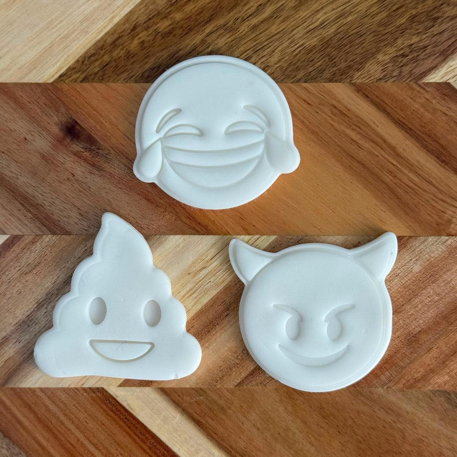 Emoji Cookie Cutter Set | Laughing Crying, Poop, Devil Faces (3D Printed) - image 5