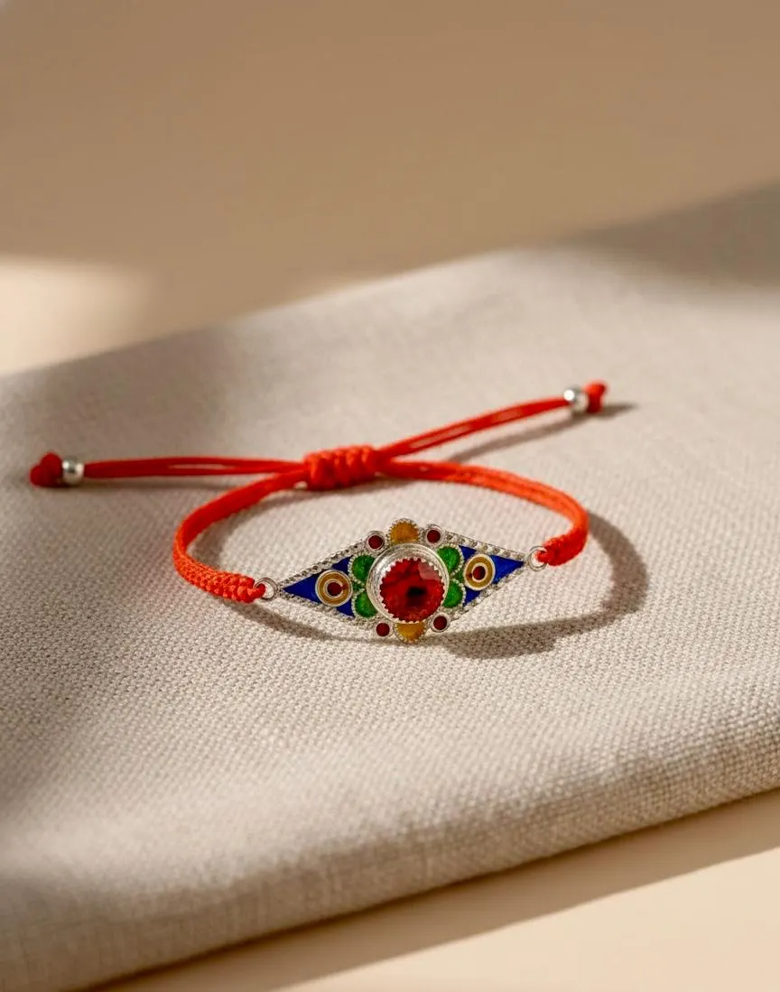 Berber Evil Eye Bracelet -Handmade Moroccan Cord Bracelet with Enamel Silver Charm for women - BerbereGlow™ - image 4