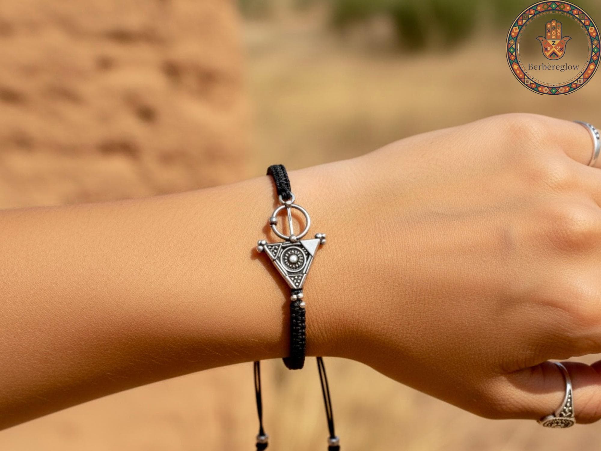 Black Adjustable Berber Bracelet for Men & Women – Handmade Amazigh Symbol Jewelry, Minimal Ethnic Bracelet - BerbereGlow™ - image 3