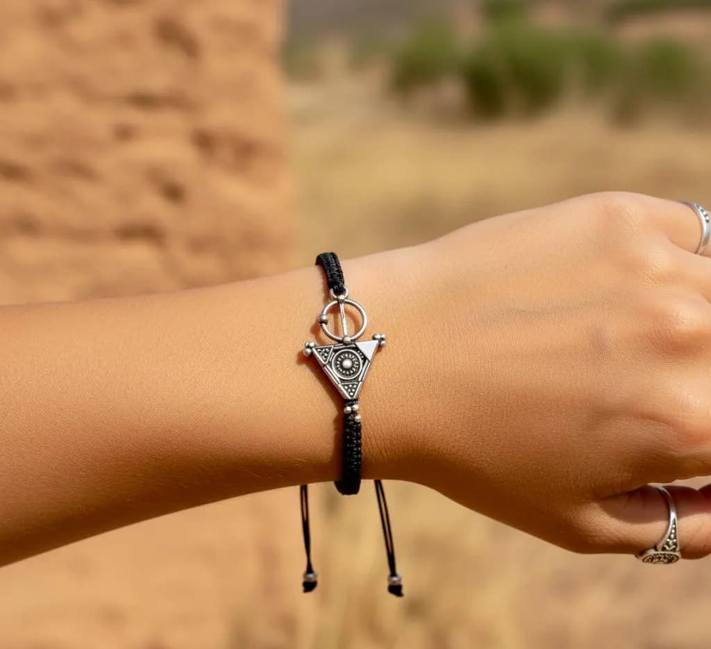 Black Adjustable Berber Bracelet for Men & Women – Handmade Amazigh Symbol Jewelry, Minimal Ethnic Bracelet - BerbereGlow™ - image 4