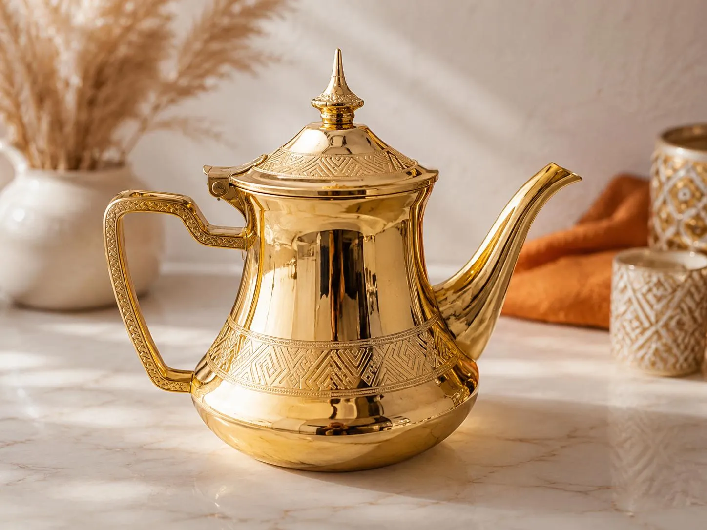 Moroccan Golden Teapot 1 littre, Luxury Arabic Tea Pot, Handmade Moroccan Tea Kettle, Decorative Brass Teapot, Ramadan Gift, Tea Serving Pot - image 5