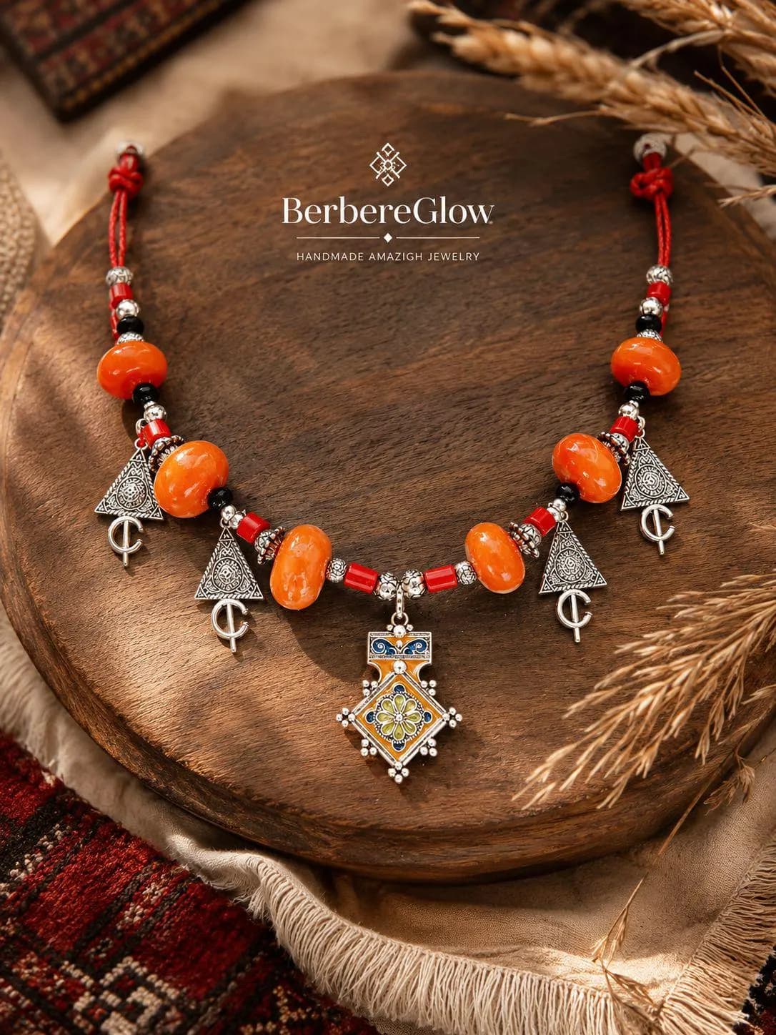 Moroccan Berber Amber Necklace – Handmade Ethnic Tribal Jewelry – Traditional Boho Statement Necklace – Moroccan Artisan Jewelry - image 4